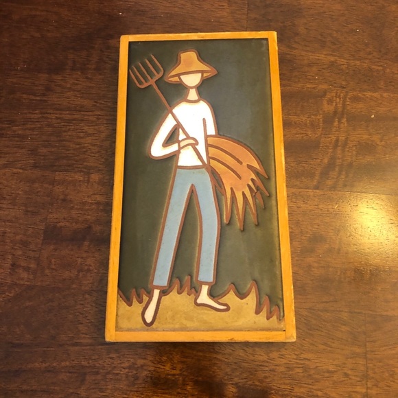 Handmade in Greece Framed Pottery tiles - girl / boy farmerunsigned, GUC - Picture 8 of 16